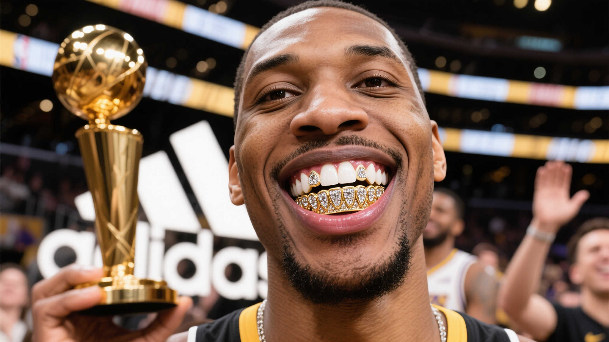 阿迪达斯发布总冠军牙套:杰威专属黄金镶钻设计 阿迪达斯发布总冠军牙套:杰威专属黄金镶钻设计